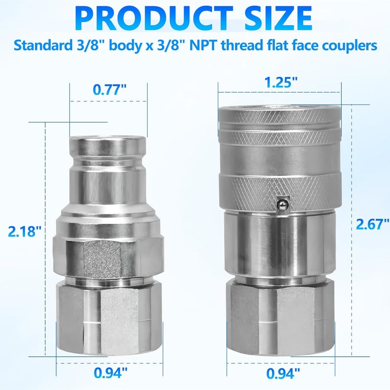 Cplbrb 3/8’’ NPT Flat Face Hydraulic Quick Connect Couplers/Couplings with Dust Caps, The Universal Bobcat Flat Face Quick Connect Fittings with with 3/8’’ Body ISO 16028 Standard - Image 4